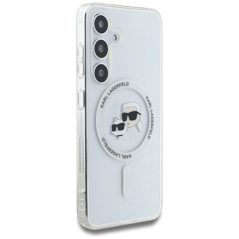 Case Karl Lagerfeld Button Karl & Choupette Heads Printed Logo MagSafe Samsung Galaxy S25 whiteeng