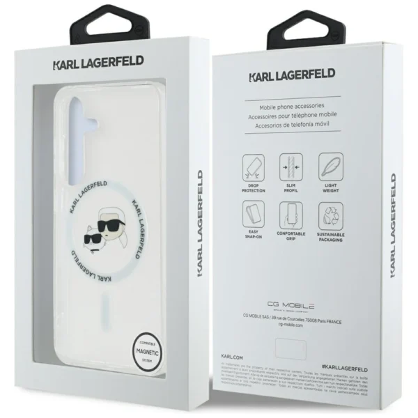 Case Karl Lagerfeld Button Karl & Choupette Heads Printed Logo MagSafe Samsung Galaxy S25 whiteeng