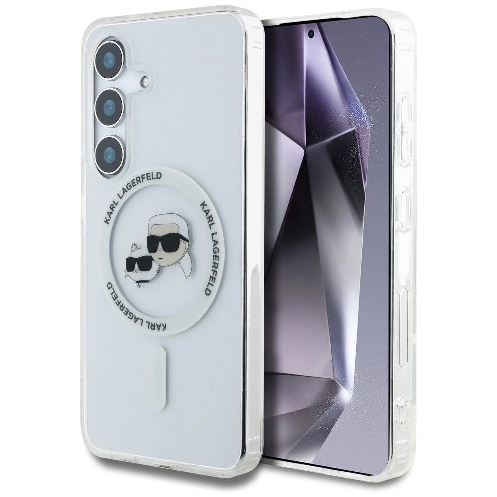 Case Karl Lagerfeld Button Karl & Choupette Heads Printed Logo MagSafe Samsung Galaxy S25 Plus whiteeng