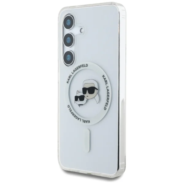 Case Karl Lagerfeld Button Karl & Choupette Heads Printed Logo MagSafe Samsung Galaxy S25 Plus whiteeng
