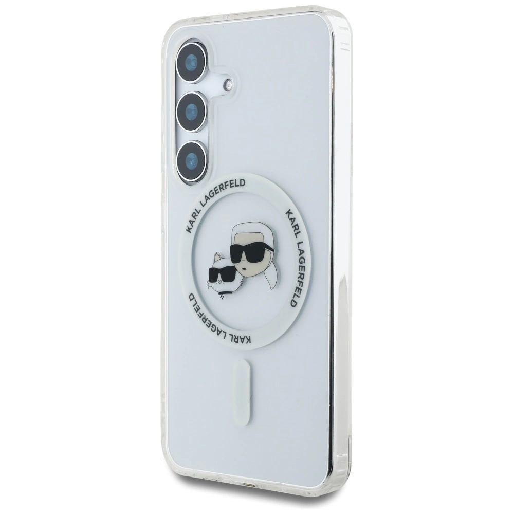 Case Karl Lagerfeld Button Karl & Choupette Heads Printed Logo MagSafe Samsung Galaxy S25 Plus whiteeng