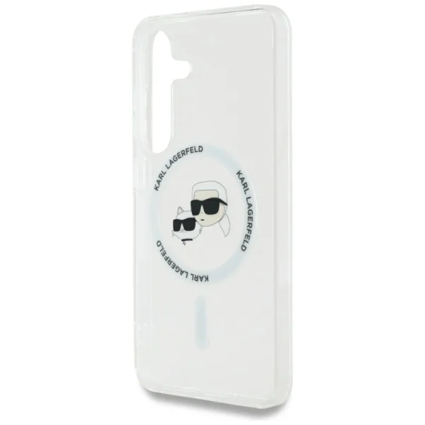 Case Karl Lagerfeld Button Karl & Choupette Heads Printed Logo MagSafe Samsung Galaxy S25 Plus whiteeng