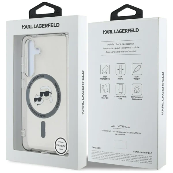 Karl Lagerfeld Button Karl & Choupette Heads Printed Logo MagSafe Samsung Galaxy S25 Plus case blackeng
