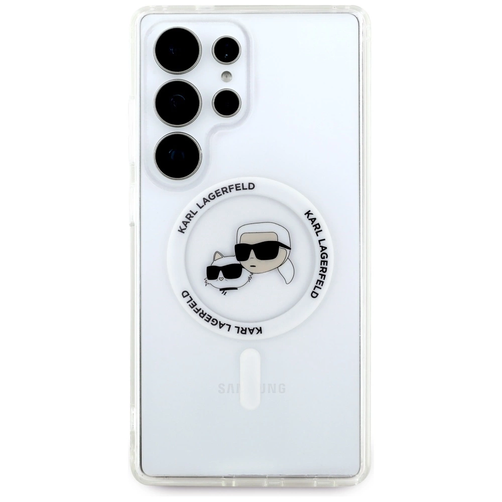 Case Karl Lagerfeld Button Karl & Choupette Heads Printed Logo MagSafe Samsung Galaxy S25 Ultra whiteeng