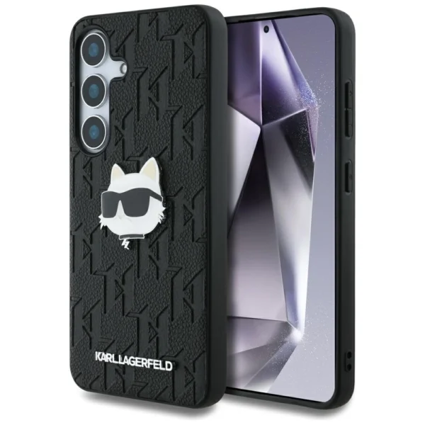 Karl Lagerfeld Leather Monogram Pin Logo Choupette Head Samsung Galaxy S25 Case Blackeng