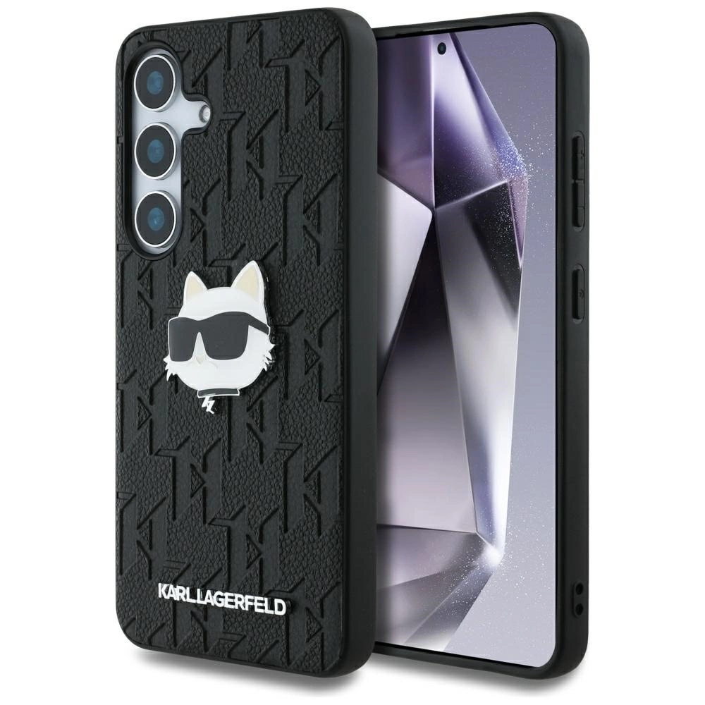 Karl Lagerfeld Leather Monogram Pin Logo Choupette Head Samsung Galaxy S25 Case Blackeng