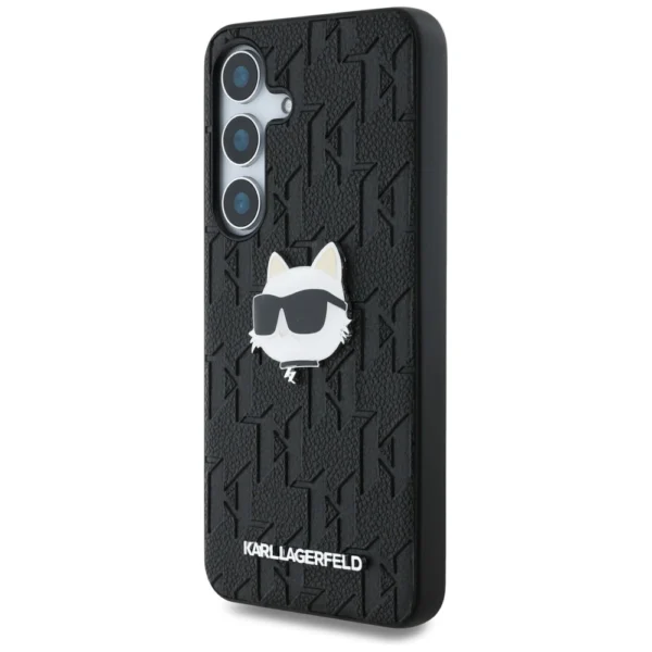 Karl Lagerfeld Leather Monogram Pin Logo Choupette Head Samsung Galaxy S25 Case Blackeng