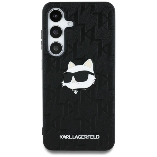Karl Lagerfeld Leather Monogram Pin Logo Choupette Head Samsung Galaxy S25 Case Blackeng