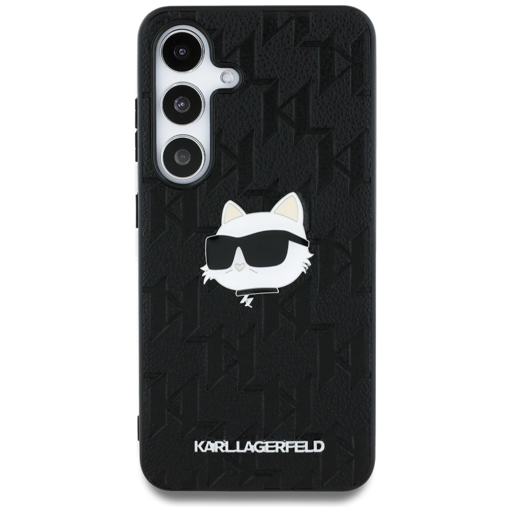 Karl Lagerfeld Leather Monogram Pin Logo Choupette Head Samsung Galaxy S25 Case Blackeng