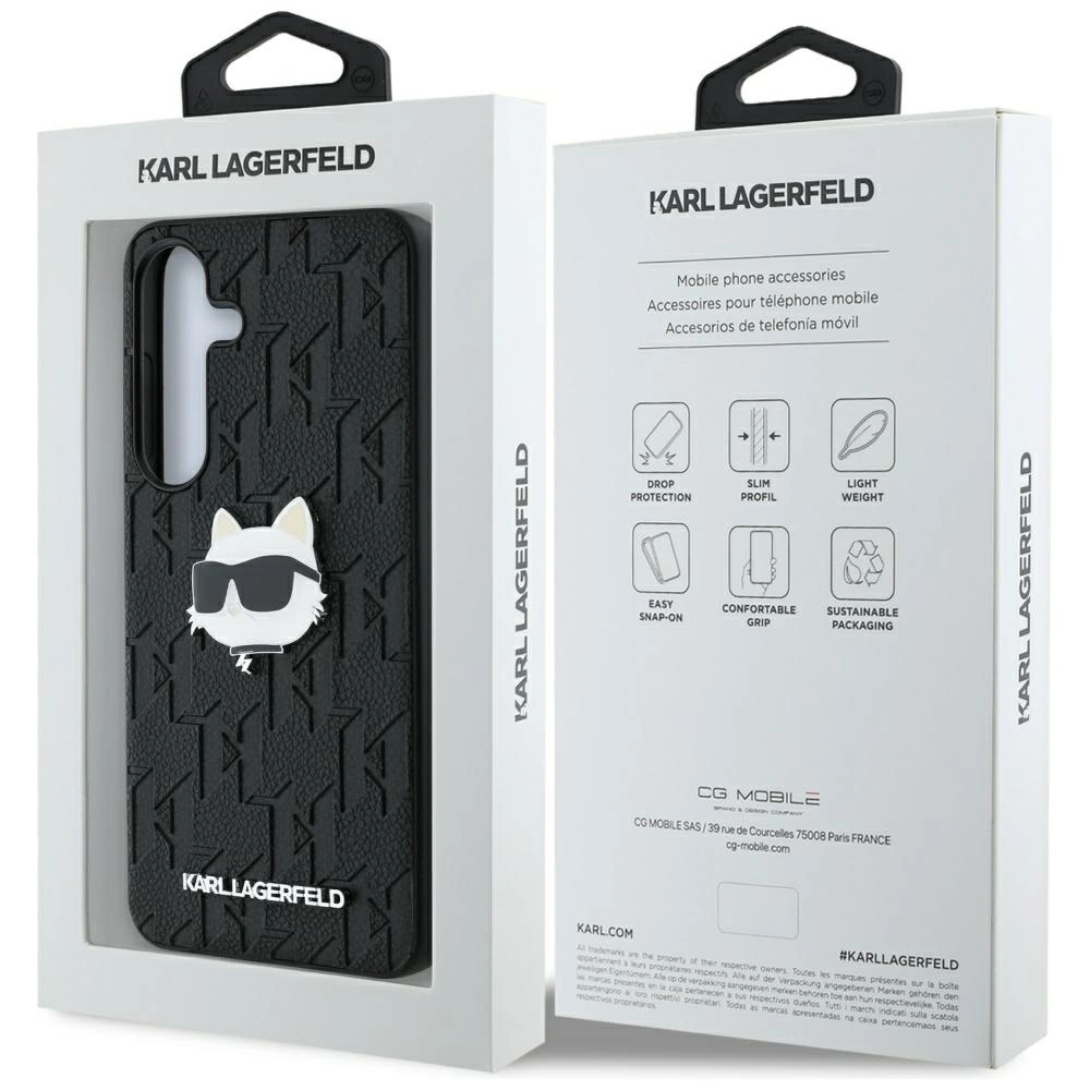 Karl Lagerfeld Leather Monogram Pin Logo Choupette Head Samsung Galaxy S25 Case Blackeng