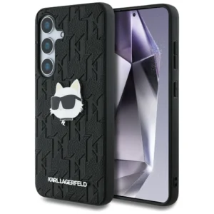 Karl Lagerfeld Leather Monogram Pin Logo Choupette Head Samsung Galaxy S25 Plus Case Blackeng