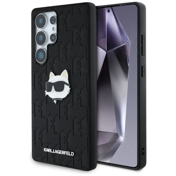 Karl Lagerfeld Leather Monogram Pin Logo Choupette Head Samsung Galaxy S25 Ultra Case Blackeng