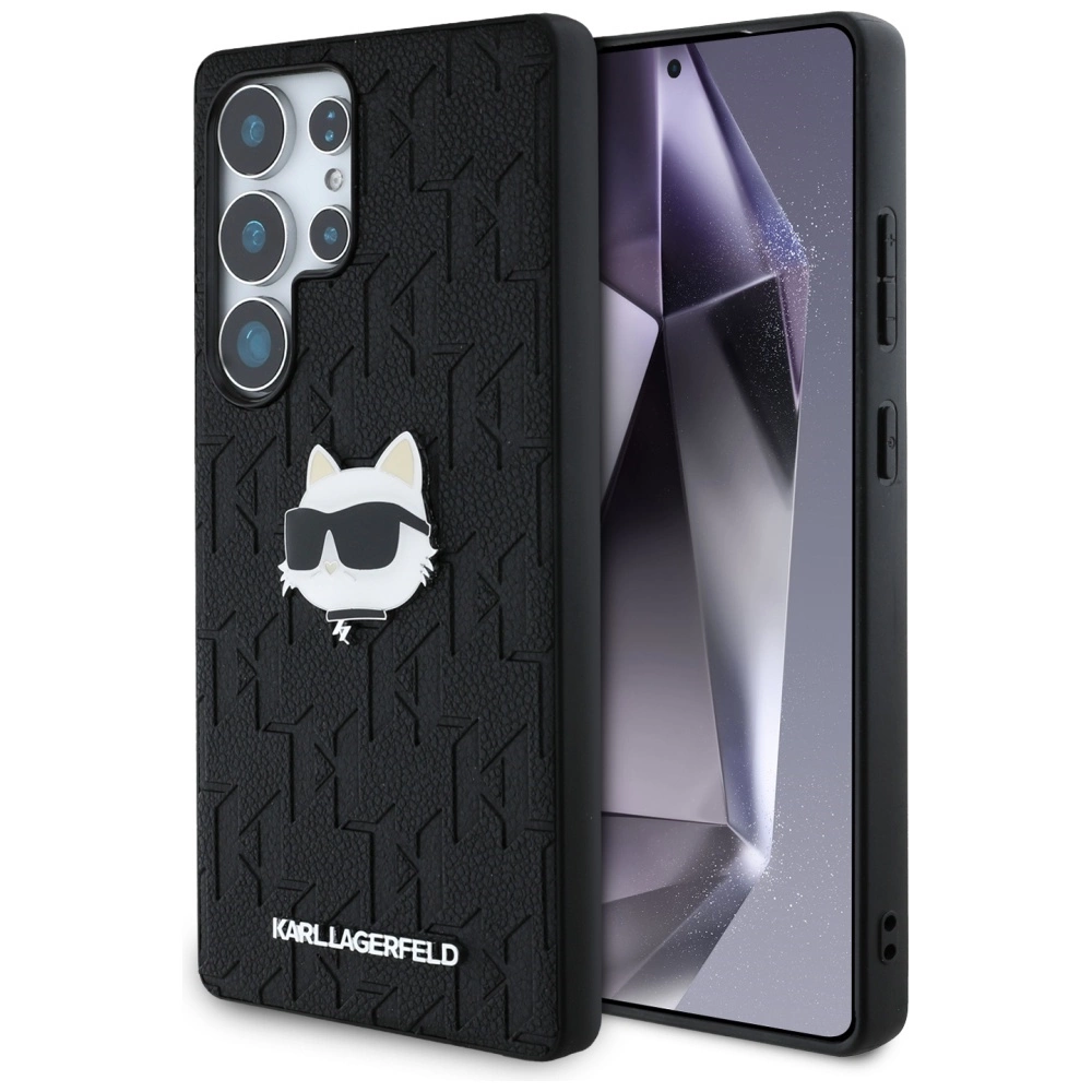Karl Lagerfeld Leather Monogram Pin Logo Choupette Head Samsung Galaxy S25 Ultra Case Blackeng