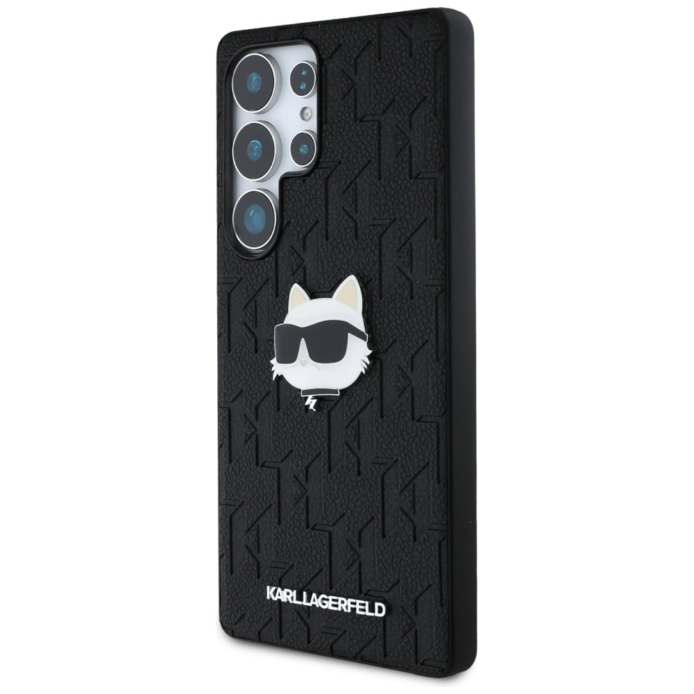 Karl Lagerfeld Leather Monogram Pin Logo Choupette Head Samsung Galaxy S25 Ultra Case Blackeng