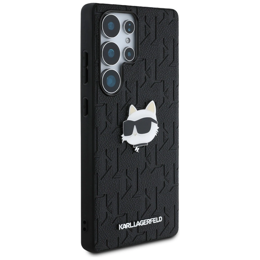 Karl Lagerfeld Leather Monogram Pin Logo Choupette Head Samsung Galaxy S25 Ultra Case Blackeng