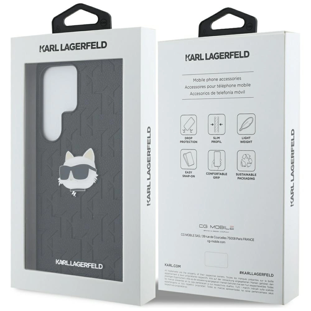 Karl Lagerfeld Leather Monogram Pin Logo Choupette Head Samsung Galaxy S25 Ultra Case Blackeng