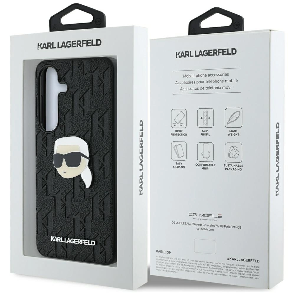 Karl Lagerfeld Leather Monogram Pin Logo Karl Head Samsung Galaxy S25 Case Blackeng