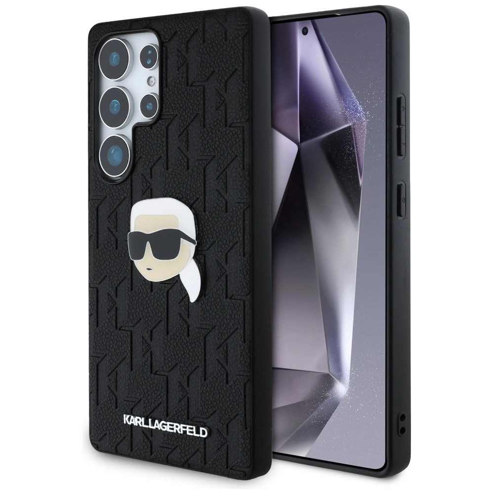 Karl Lagerfeld Leather Monogram Pin Logo Karl Head Samsung Galaxy S25 Ultra Case Blackeng