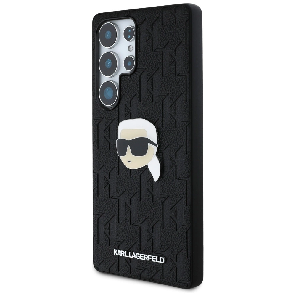 Karl Lagerfeld Leather Monogram Pin Logo Karl Head Samsung Galaxy S25 Ultra Case Blackeng