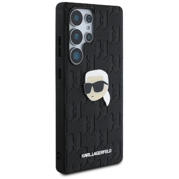 Karl Lagerfeld Leather Monogram Pin Logo Karl Head Samsung Galaxy S25 Ultra Case Blackeng