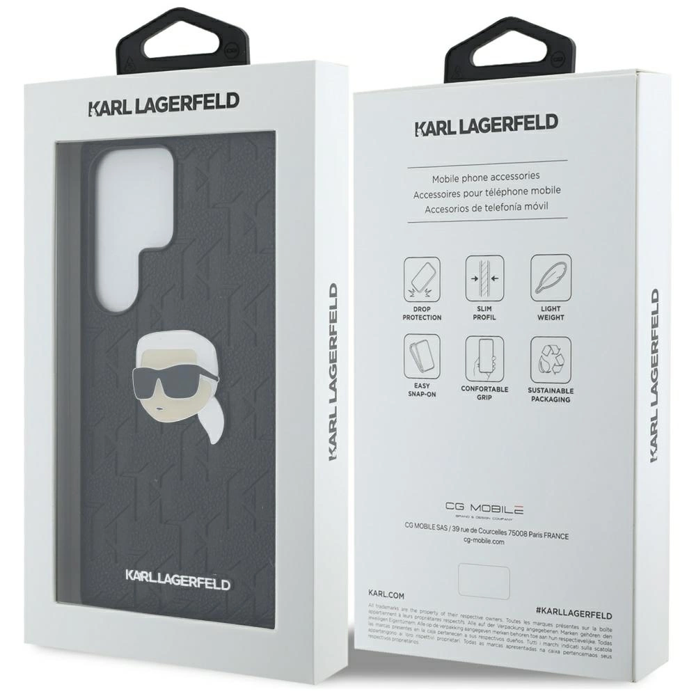 Karl Lagerfeld Leather Monogram Pin Logo Karl Head Samsung Galaxy S25 Ultra Case Blackeng