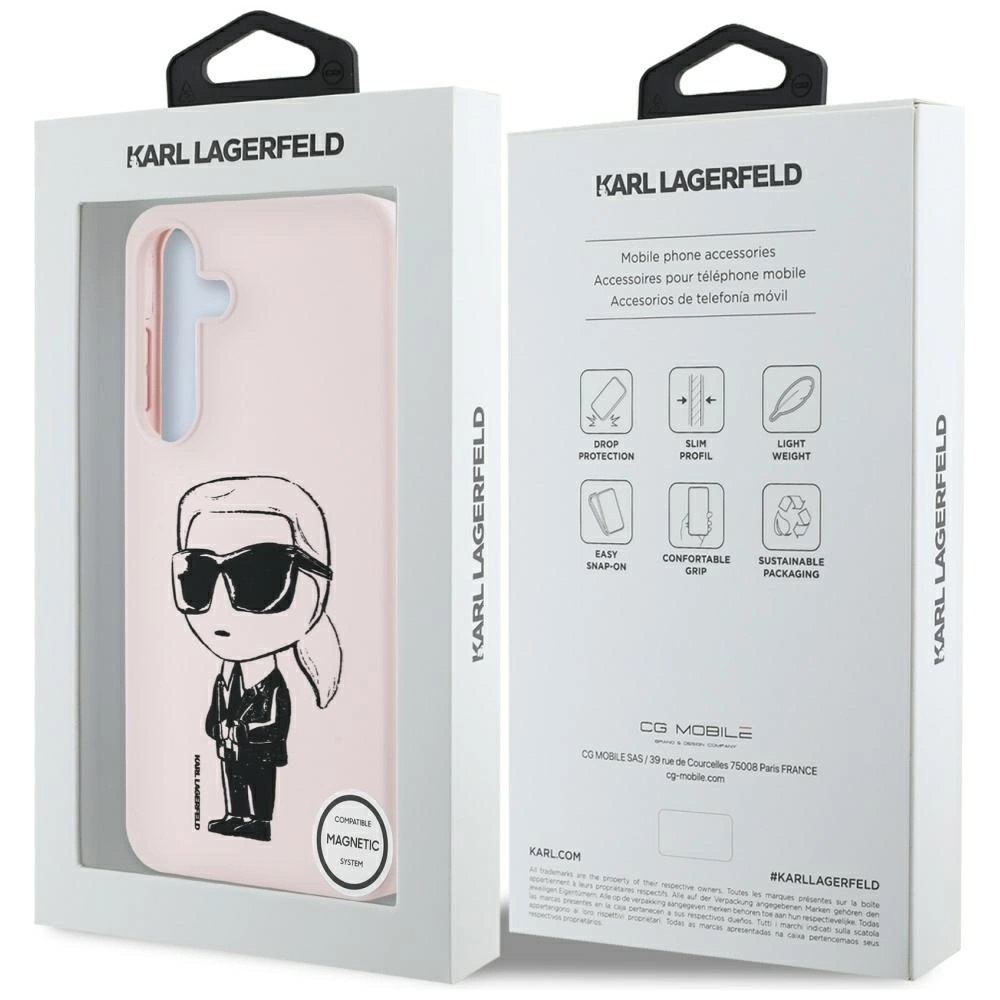 Case Karl Lagerfeld Silicone Graffiti Ikonik Printed Logo MagSafe Samsung Galaxy S25 pinkeng