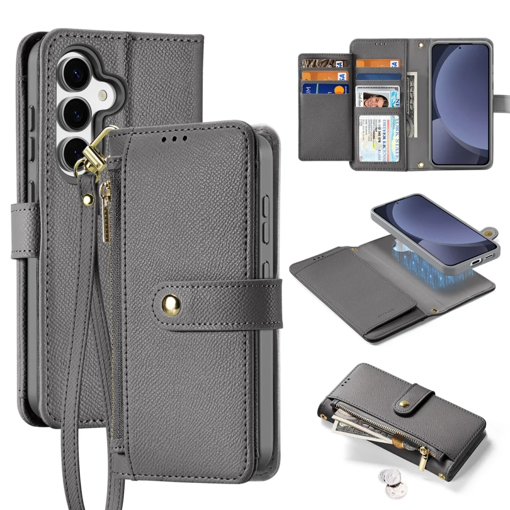 Dux Ducis Lawa Leather Case for Samsung Galaxy S25 with Detachable Magnetic Wallet - Grayeng