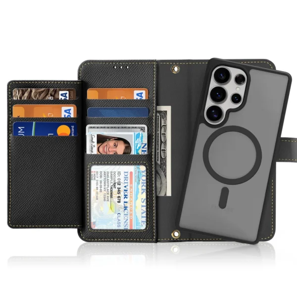 Dux Ducis Lawa Leather Case for Samsung Galaxy S25 Ultra with Detachable Magnetic Wallet - Blackeng