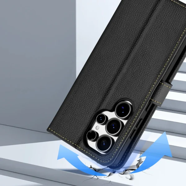 Dux Ducis Lawa Leather Case for Samsung Galaxy S25 Ultra with Detachable Magnetic Wallet - Blackeng