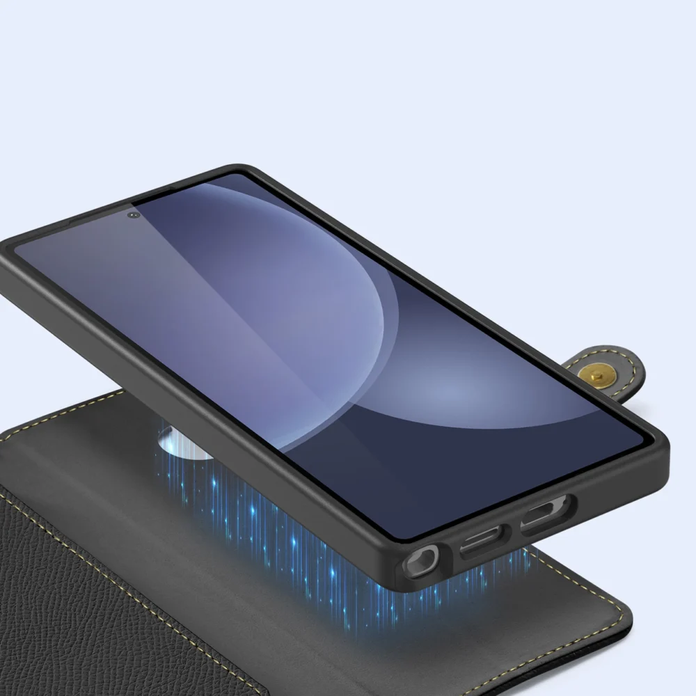 Dux Ducis Lawa Leather Case for Samsung Galaxy S25 Ultra with Detachable Magnetic Wallet - Blackeng