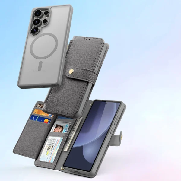 Dux Ducis Lawa Leather Case for Samsung Galaxy S25 Ultra with Detachable Magnetic Wallet - Grayeng