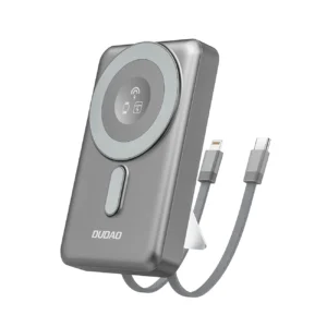 Dudao K29 10000mAh PD 20W MagSafe Power Bank with Metal Case, Stand and Built-in USB-C/ Lightning Cables - Grayeng