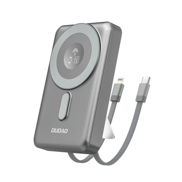 Dudao K29 10000mAh PD 20W MagSafe Power Bank with Metal Case, Stand and Built-in USB-C/ Lightning Cables - Grayeng