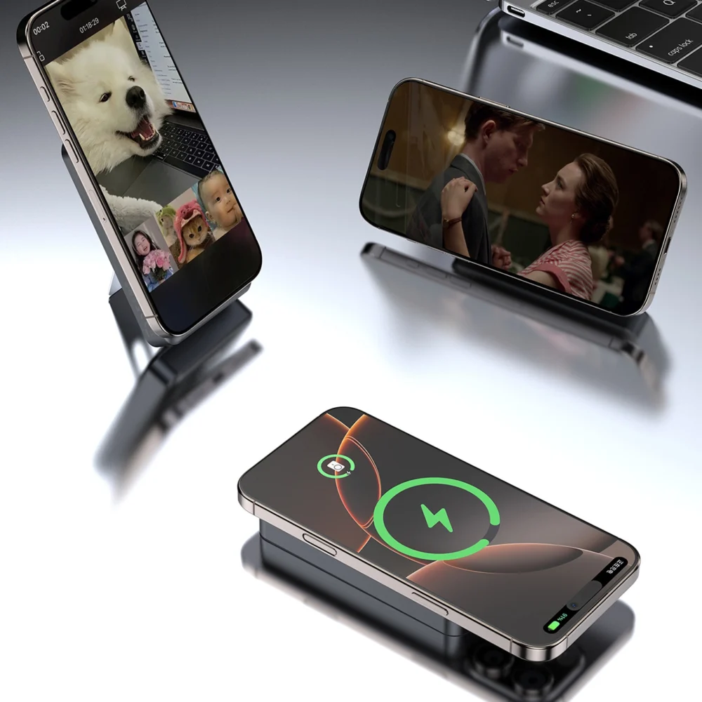Dudao K29 10000mAh PD 20W MagSafe Power Bank with Metal Case, Stand and Built-in USB-C/ Lightning Cables - Grayeng