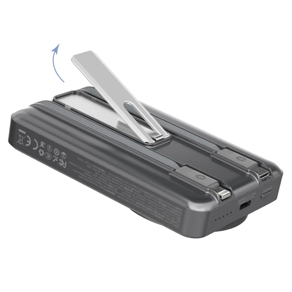 Dudao K29 10000mAh PD 20W MagSafe Power Bank with Metal Case, Stand and Built-in USB-C/ Lightning Cables - Grayeng