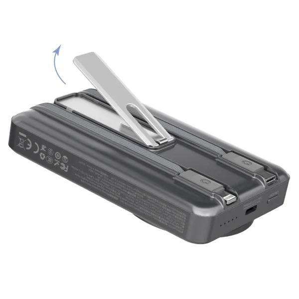 Dudao K29 10000mAh PD 20W MagSafe Power Bank with Metal Case, Stand and Built-in USB-C/ Lightning Cables - Grayeng