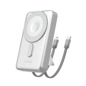 Dudao K29 10000mAh PD 20W MagSafe Powerbank with Metal Case, Stand and Built-in USB-C/ Lightning Cables - Silvereng