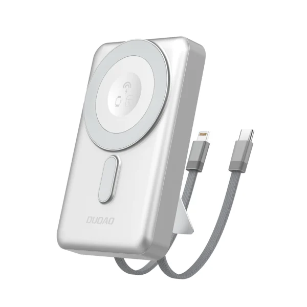 Dudao K29 10000mAh PD 20W MagSafe Powerbank with Metal Case, Stand and Built-in USB-C/ Lightning Cables - Silvereng