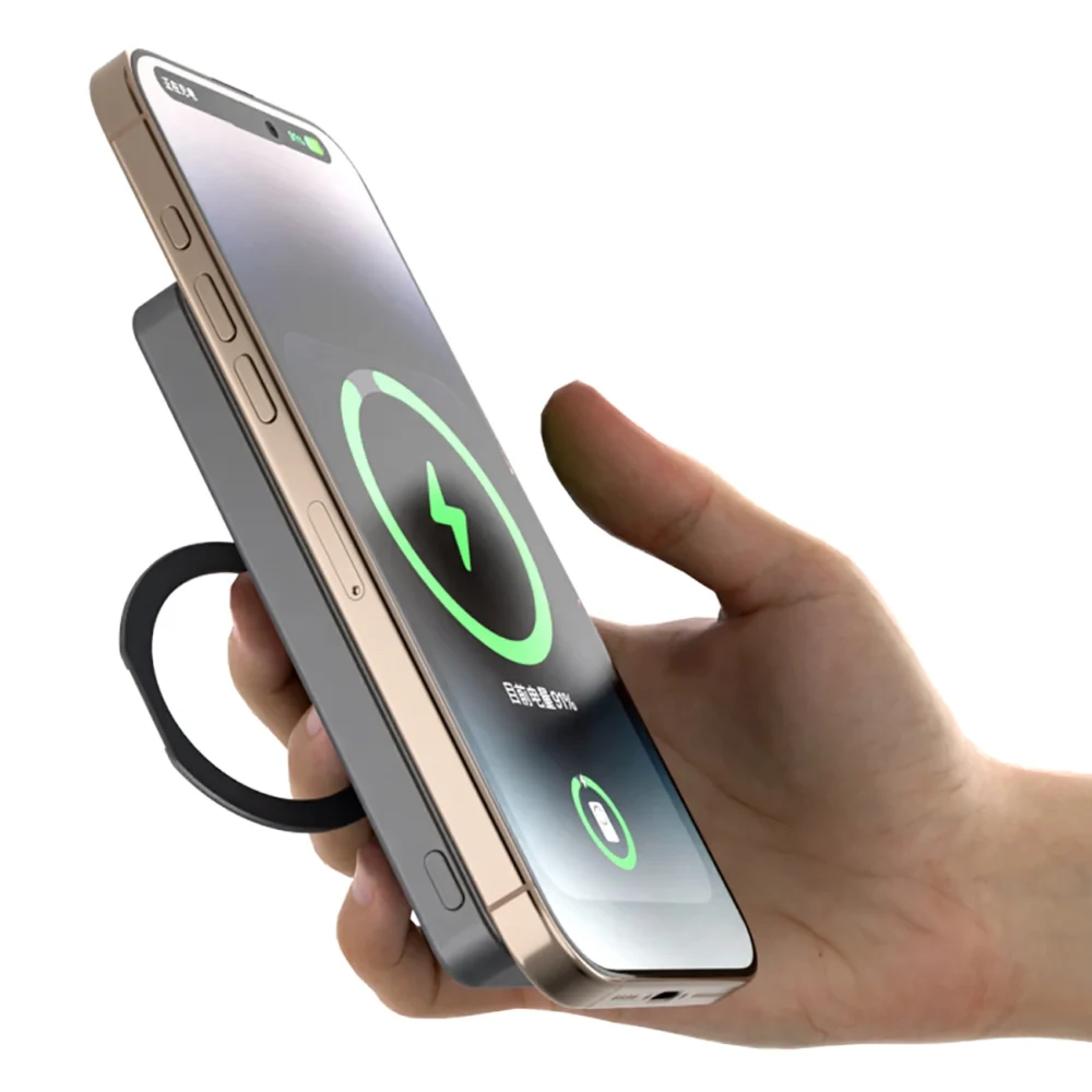 Dudao K28 10000mAh PD 22.5W MagSafe Powerbank with Metal Case and Ring Stand - Silvereng