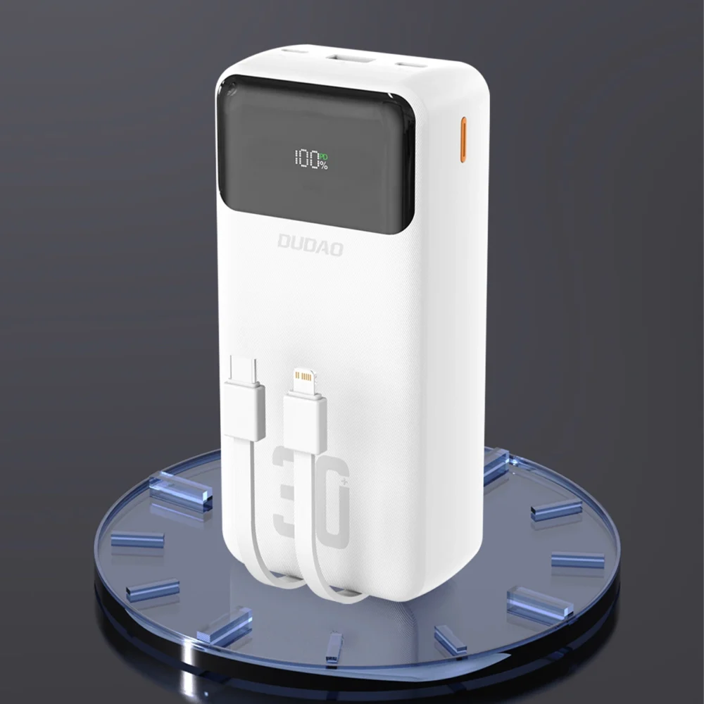 Dudao K15MAX 30000mAh PD 22.5W Powerbank with Built-in Cables - Whiteeng