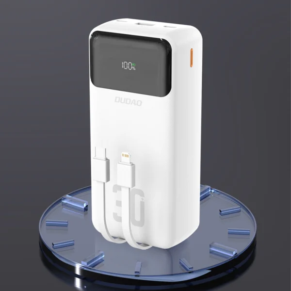 Dudao K15MAX 30000mAh PD 22.5W Powerbank with Built-in Cables - Whiteeng