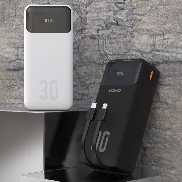 Dudao K15MAX 30000mAh PD 22.5W Powerbank with Built-in Cables - Whiteeng