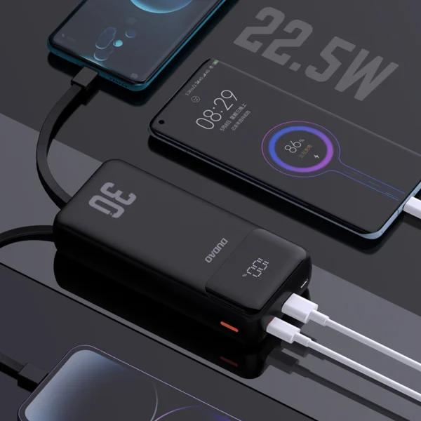 Dudao K15MAX 30000mAh PD 22.5W Powerbank with Built-in Cables - Blackeng