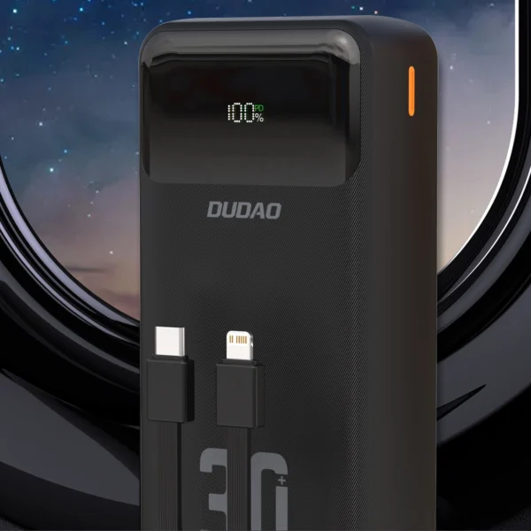 Dudao K15MAX 30000mAh PD 22.5W Powerbank with Built-in Cables - Blackeng