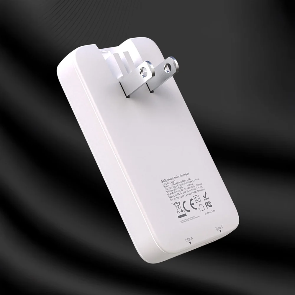 GaN Dudao A65Q 65W USB-A / USB-C PD Ultra-Thin Travel Wall Charger EU / US - Whiteeng