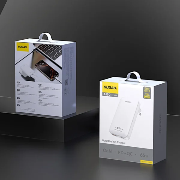 GaN Dudao A65Q 65W USB-A / USB-C PD Ultra-Thin Travel Wall Charger EU / US - Whiteeng