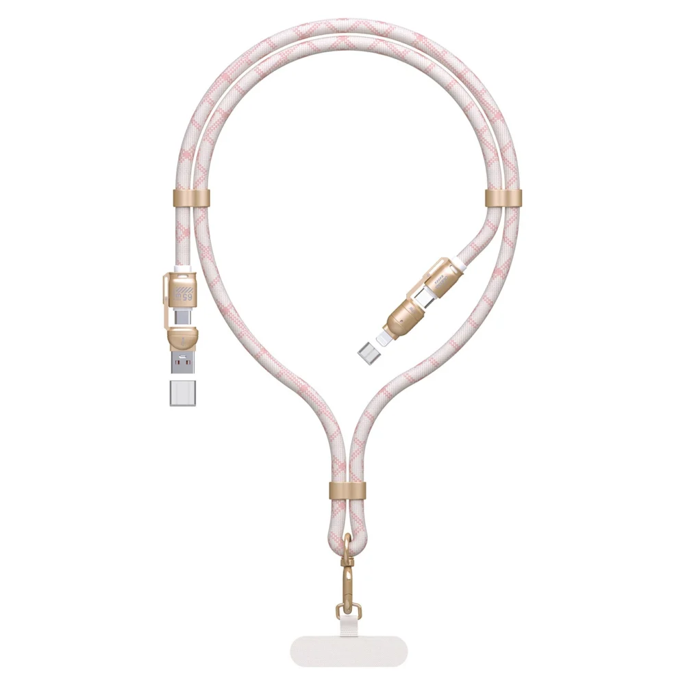 Dudao L20MAX 4in1 Cable / Lanyard USB-A / USB-C / Lightning PD QC 65W 1.5m - Pinkeng