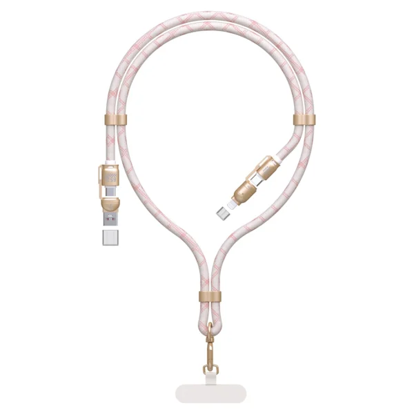 Dudao L20MAX 4in1 Cable / Lanyard USB-A / USB-C / Lightning PD QC 65W 1.5m - Pinkeng