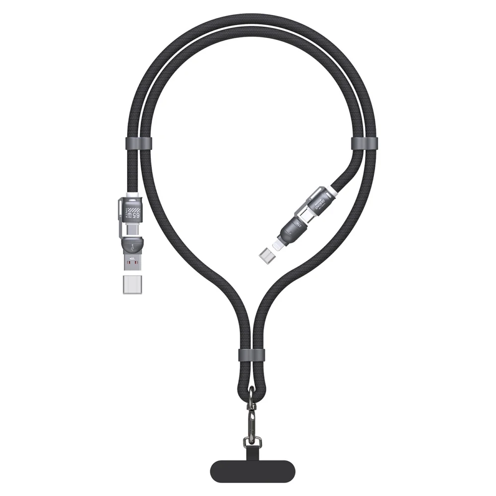 Dudao L20MAX 4in1 Cable / Lanyard USB-A / USB-C / Lightning PD QC 65W 1.5m - Blackeng