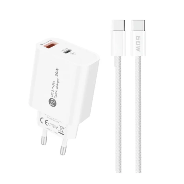 A6MaxL 20W USB-A USB-C wall charger with USB-C - USB-C 1m cable - whiteeng